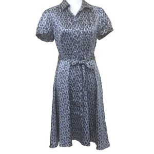J. G. Hook vintage 70s blue/white circle button front shirtdress, 12 petite